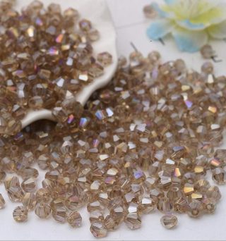 DIY 4mm 1000Pcs Bulk Champagne Faceted Bicone Crystal Glass Beads with Container Box Beads for Making Jewelry (Champagne AB)