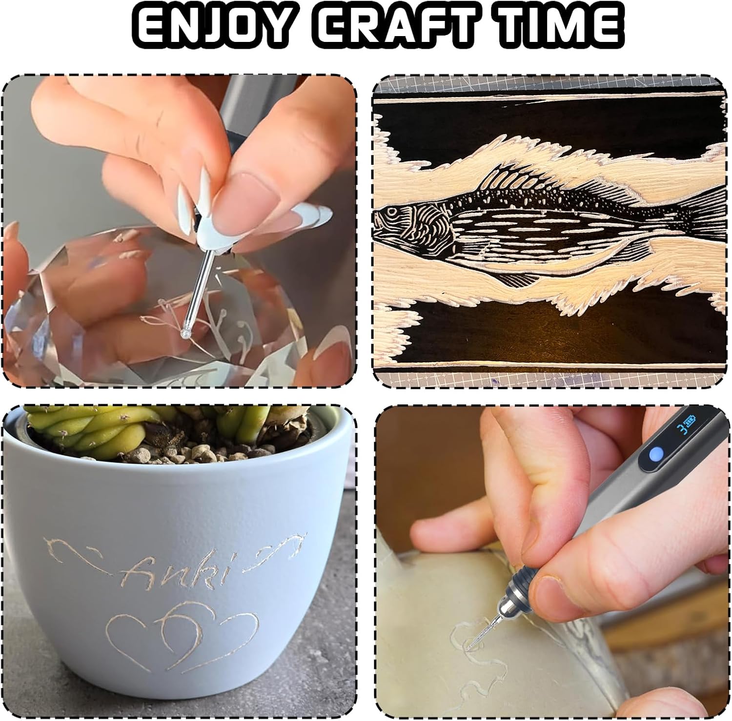 Engraving Pen Kit Rechargeable Cordless Engraver Pen with 33 Bits, 10 Stencils, Mini DIY Electric Etching Machines Rotary Tool for Carving Jewelry Stone Wood Glass Metal Plastic - Image 7