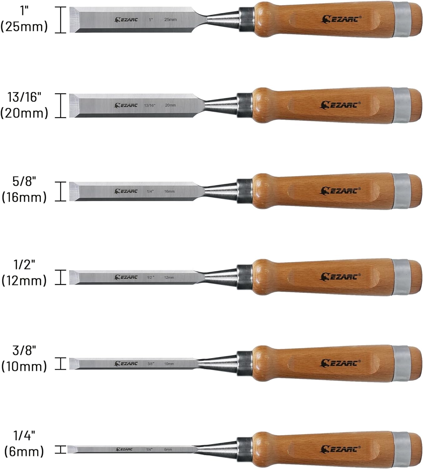 EZARC 6 Pieces Wood Chisel Tool Sets Woodworking Carving Chisel Kit with Premium Wooden Case for Carpenter Craftsman - Image 4