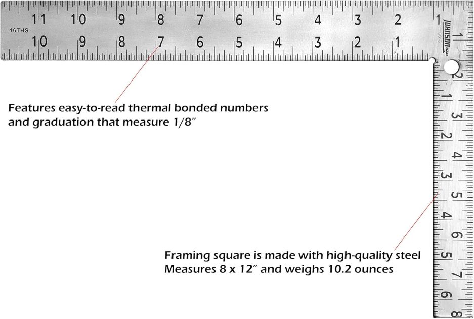 Johnson Level & Tool CS10 Professional Easy-Read Steel Carpenter Square, 8" x 12", Silver, 1 Square - Image 4