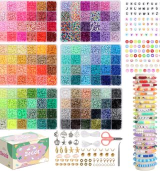 QUEFE 15000 Clay Beads Bracelet Making Kit, 144 Colors 6 Boxes Friendship Bracelet Charm Concert Bracelets Merch Flat Beads, Polymer Heishi Beads for Jewelry Making, for Crafts Christmas Gifts