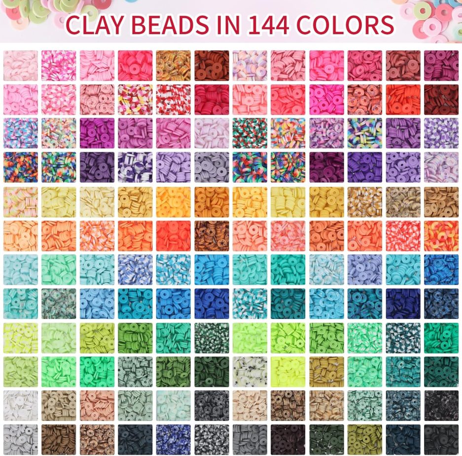 QUEFE 15000 Clay Beads Bracelet Making Kit, 144 Colors 6 Boxes Friendship Bracelet Charm Concert Bracelets Merch Flat Beads, Polymer Heishi Beads for Jewelry Making, for Crafts Christmas Gifts - Image 2