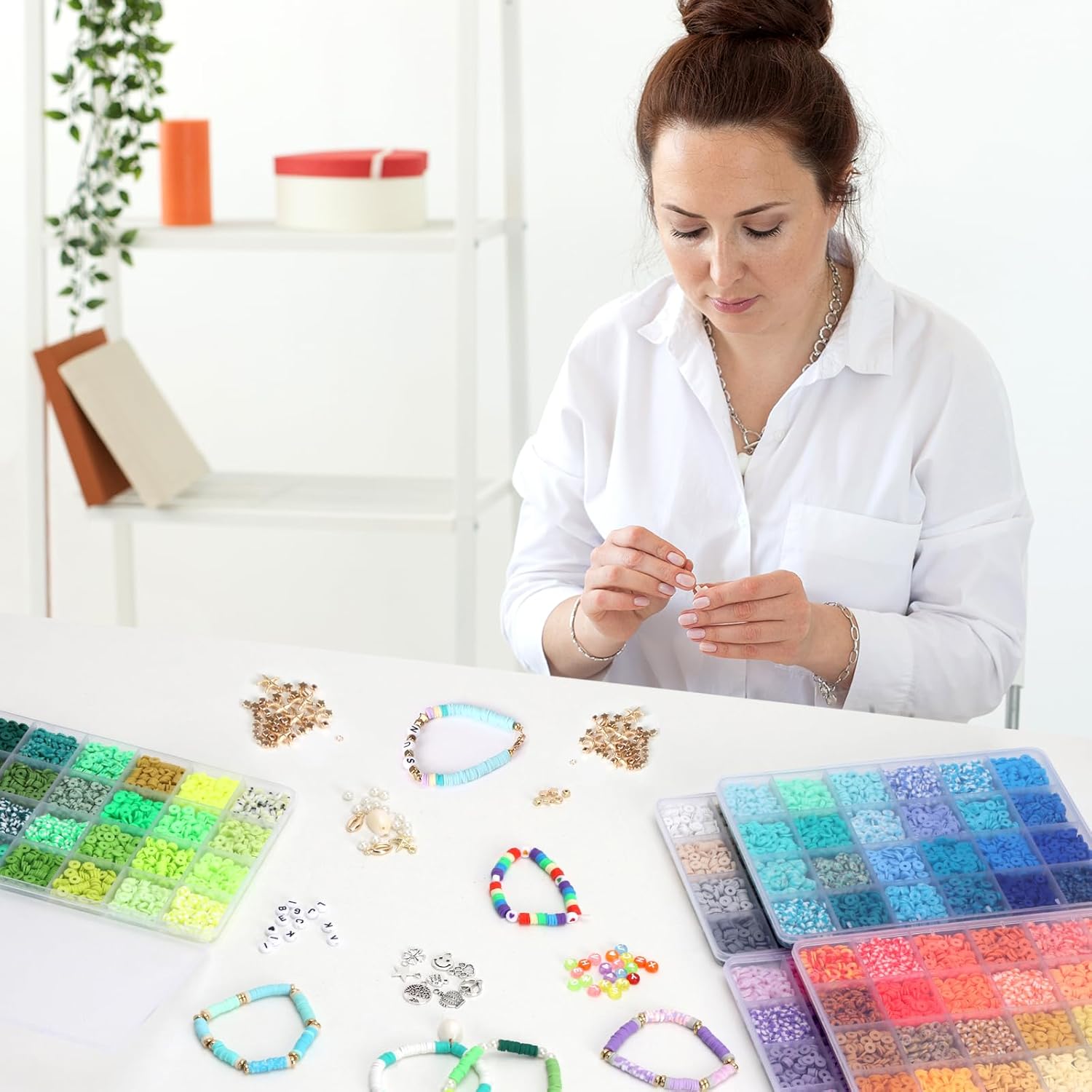 QUEFE 15000 Clay Beads Bracelet Making Kit, 144 Colors 6 Boxes Friendship Bracelet Charm Concert Bracelets Merch Flat Beads, Polymer Heishi Beads for Jewelry Making, for Crafts Christmas Gifts - Image 4