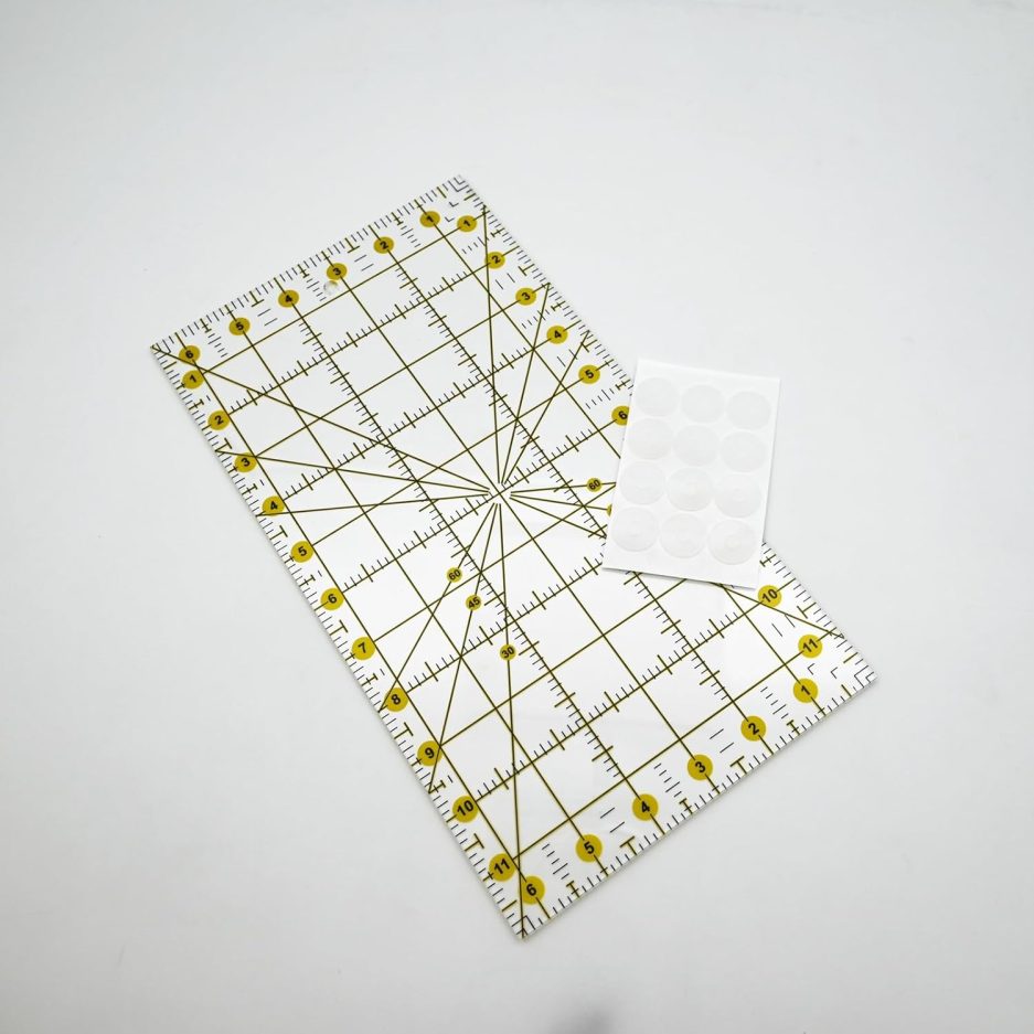 Quilting Ruler 6.5 x 12 inches with 12pcs Non-Slip Silicone Grips,Clear with Black Lines,Transparent Square Ruler - Image 3