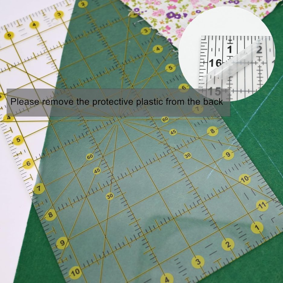 Quilting Ruler 6.5 x 12 inches with 12pcs Non-Slip Silicone Grips,Clear with Black Lines,Transparent Square Ruler - Image 5