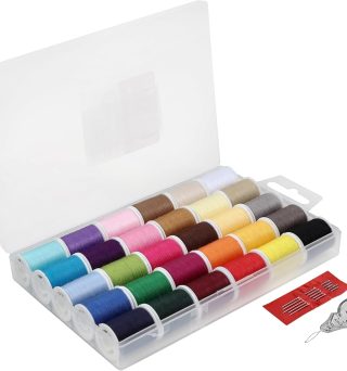 SINGER Polyester Sewing Thread Set - 30 Assorted Colors, 50 Yards per Mini Thread Spool, Sewing Kit Includes 5 Large Eye Hand Needles, 1 Needle Threader, Suitable for Hand and Machine Sewing