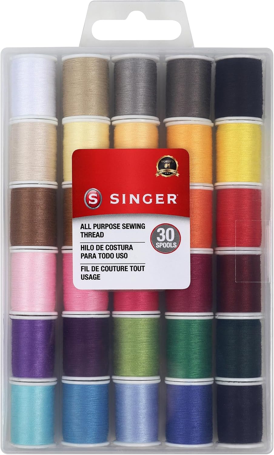 SINGER Polyester Sewing Thread Set - 30 Assorted Colors, 50 Yards per Mini Thread Spool, Sewing Kit Includes 5 Large Eye Hand Needles, 1 Needle Threader, Suitable for Hand and Machine Sewing - Image 8