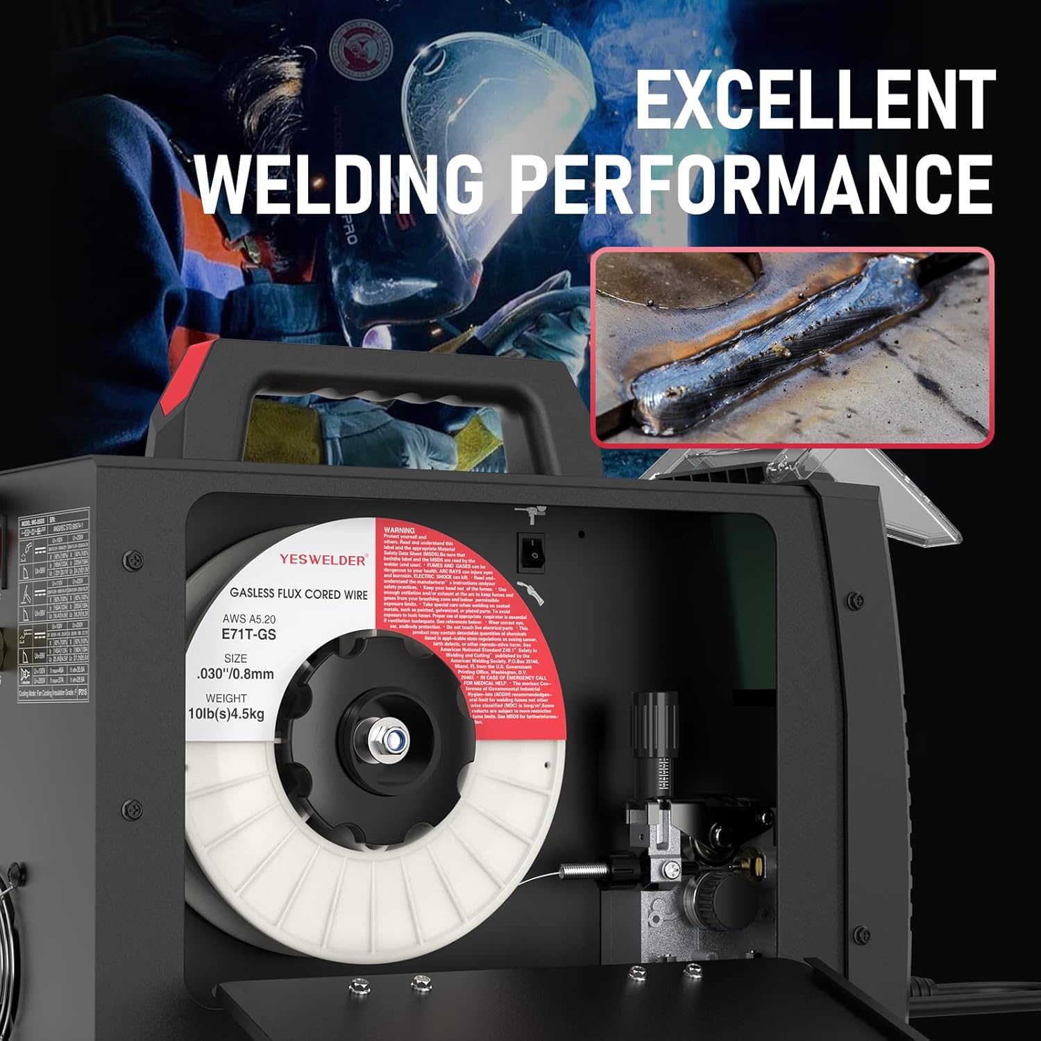 YESWELDER Flux Core Gasless MIG Wire, E71T-GS Mild Carbon Steel .030-Inch Diameter 10-Pound, Strong ABS Plastic Spool Welding Wire - Image 3