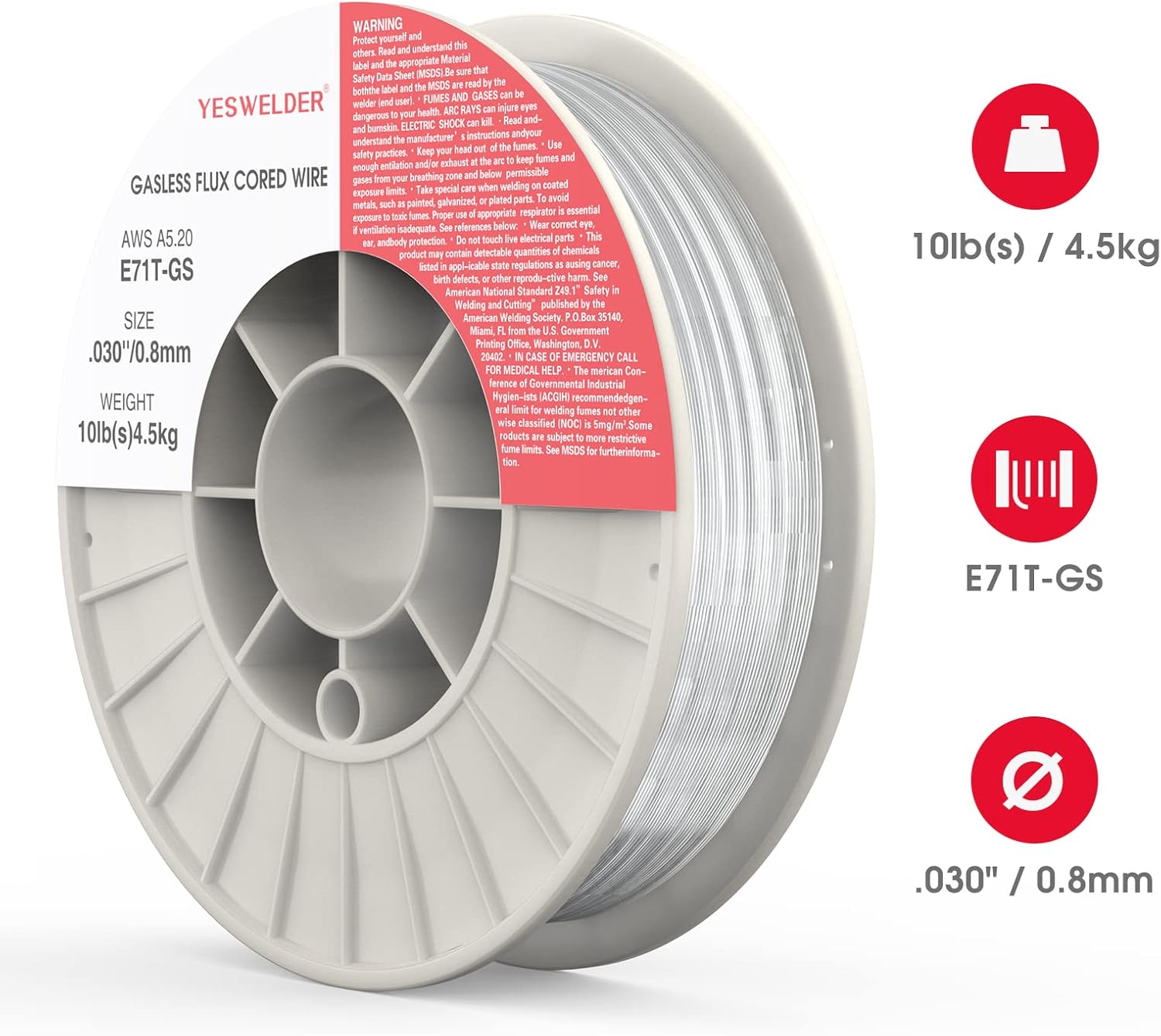 YESWELDER Flux Core Gasless MIG Wire, E71T-GS Mild Carbon Steel .030-Inch Diameter 10-Pound, Strong ABS Plastic Spool Welding Wire - Image 7